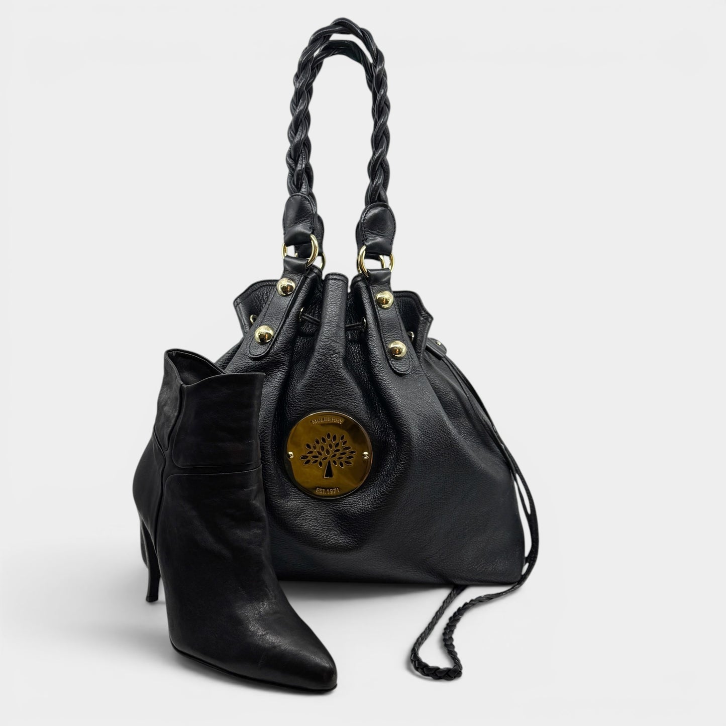 Mulberry Black Leather Daria Drawstring Shoulder Bag