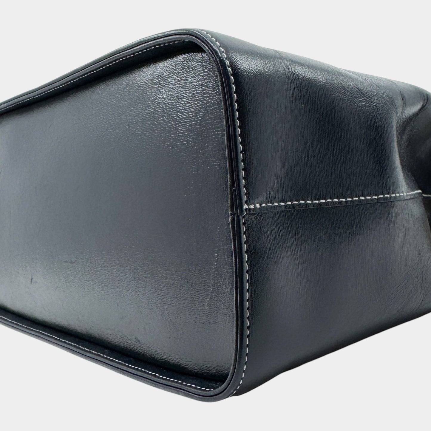 Pierre Balmain Paris 80s Vintage Blue Black Cream Flap Leather Top Handle Bag