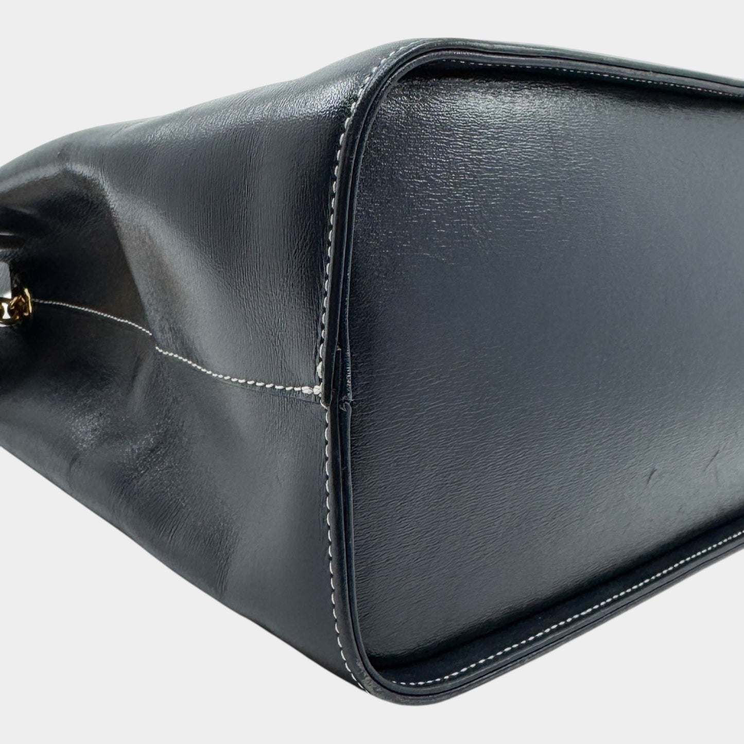 Pierre Balmain Paris 80s Vintage Blue Black Cream Flap Leather Top Handle Bag