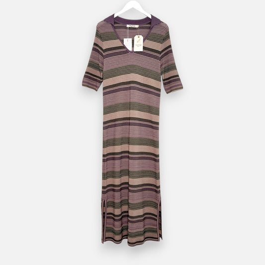 Paloma S Nice Things Lilac & Green Ribbed Polo Maxi Dress Large