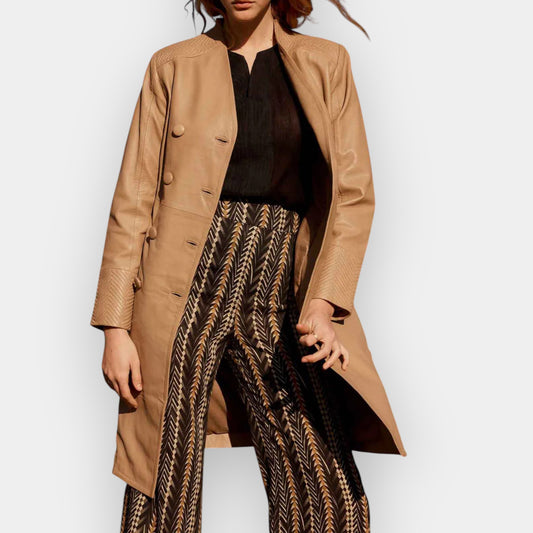 Once Was Beige Wheat Leather Leighton Herringbone Coat 1 ~ AU8-10