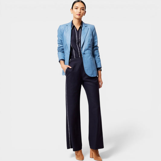 Once Was Zenith Blue Leather Vega Blazer Jacket 2 ~ AU10 [NEW]