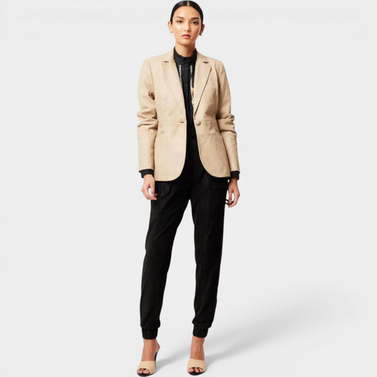 Once Was Oat Beige Leather Vega Blazer Jacket 2 ~ AU10 [NEW]