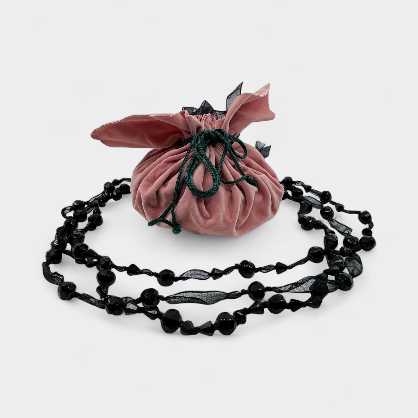 Ophelia Black Murano Glass Beaded Ribbon Necklace
