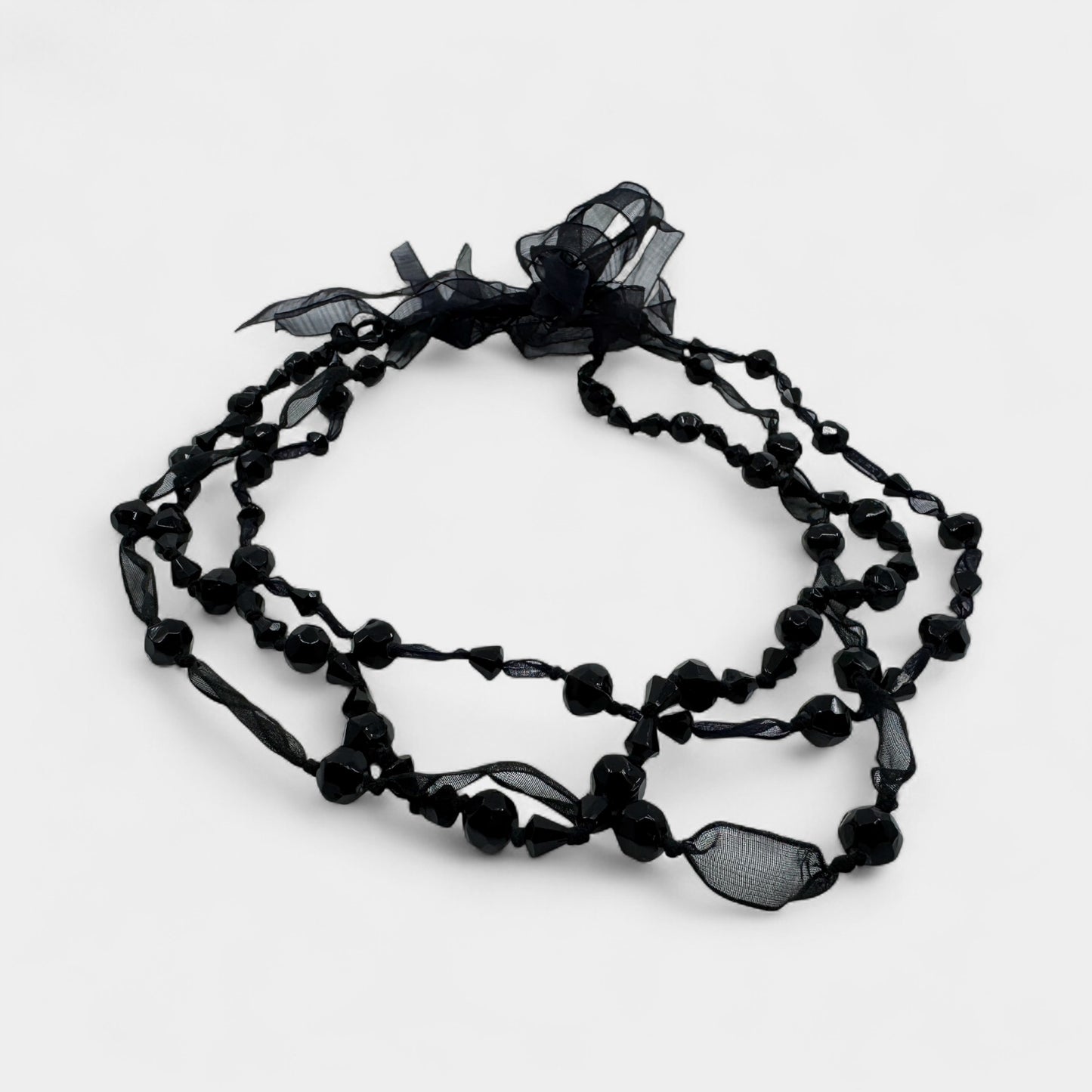 Ophelia Black Murano Glass Beaded Ribbon Necklace