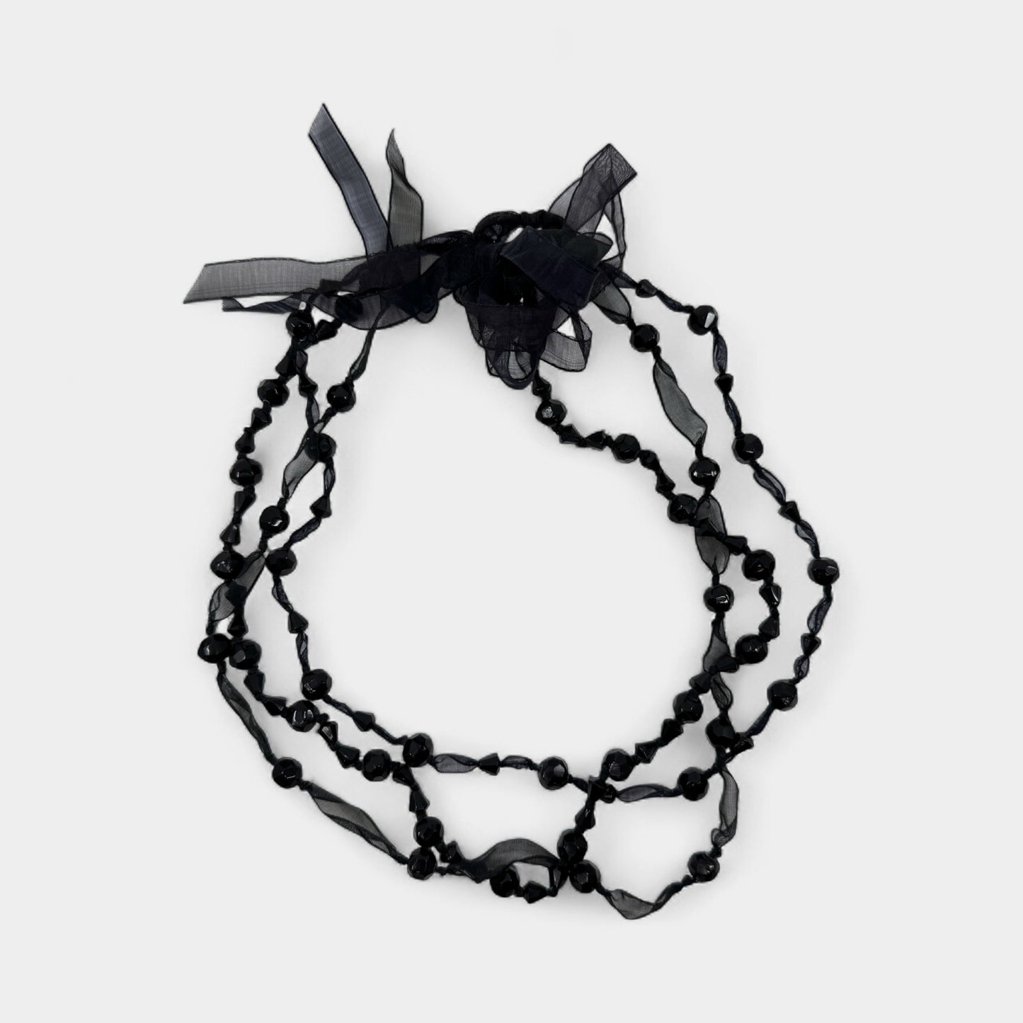 Ophelia Black Murano Glass Beaded Ribbon Necklace