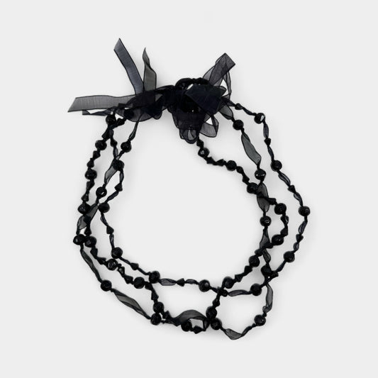 Ophelia Black Murano Glass Beaded Ribbon Necklace