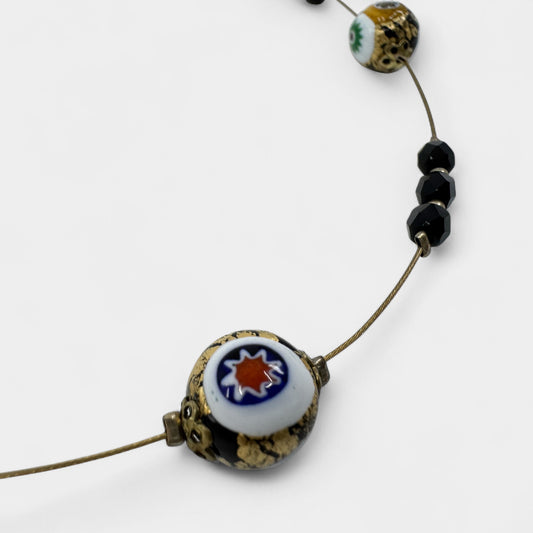 Ophelia Black & Multicoloured Murano Glass Beaded Necklace