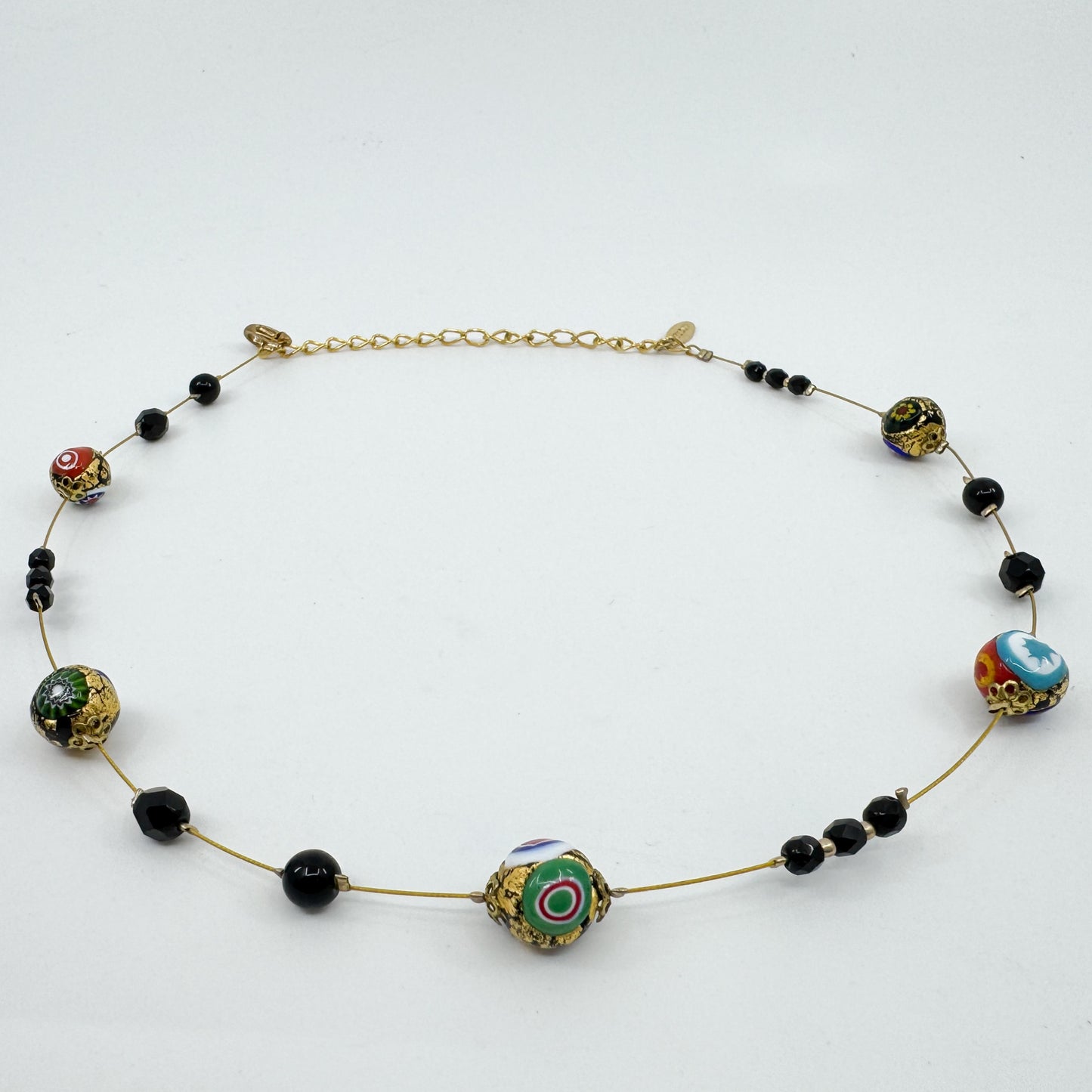Ophelia Black & Green Blue Murano Glass Beaded Necklace