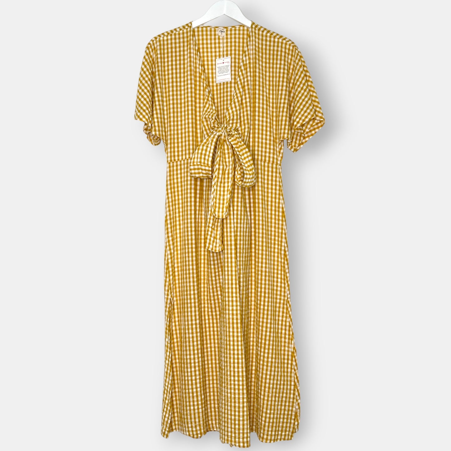 Opia Byron Bay Yellow Tie Front Gingham Midi Dress S ~ AU10