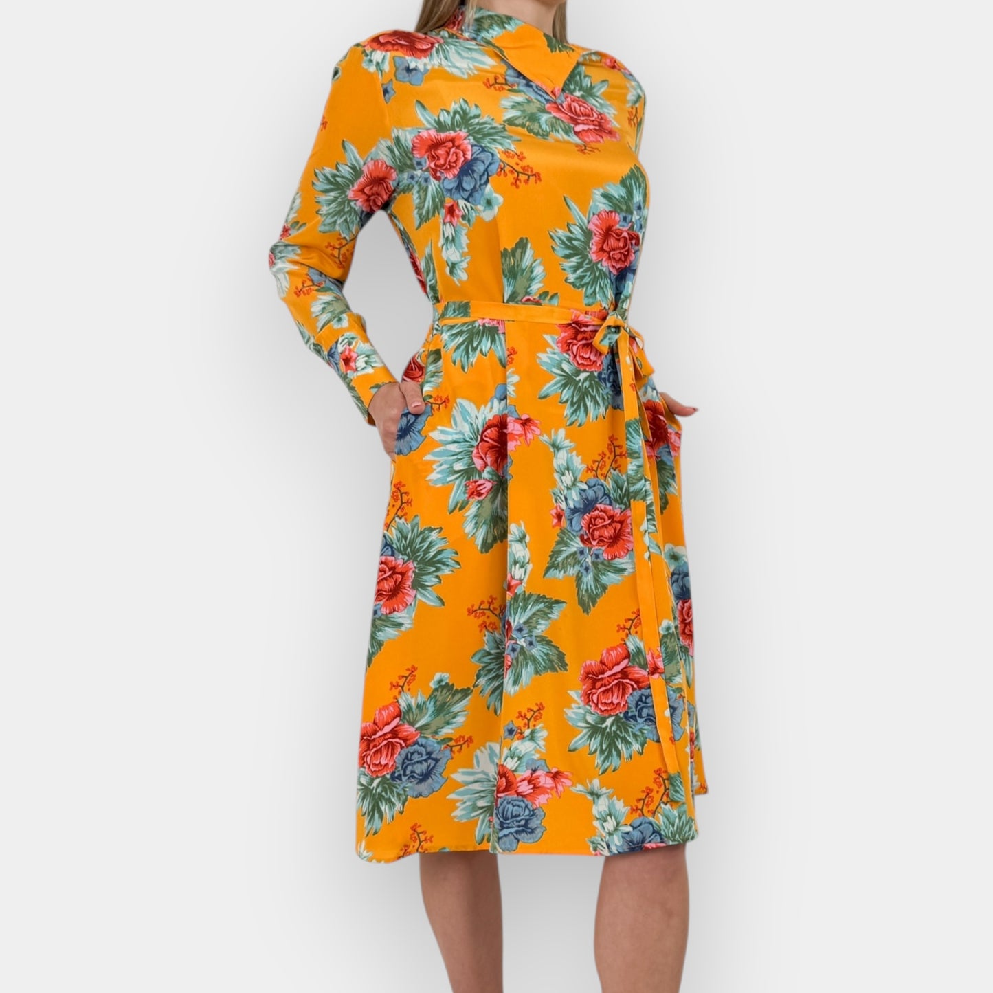 Scanlan Theodore Orange Floral Silk Midi Dress AU8 (~AU10)