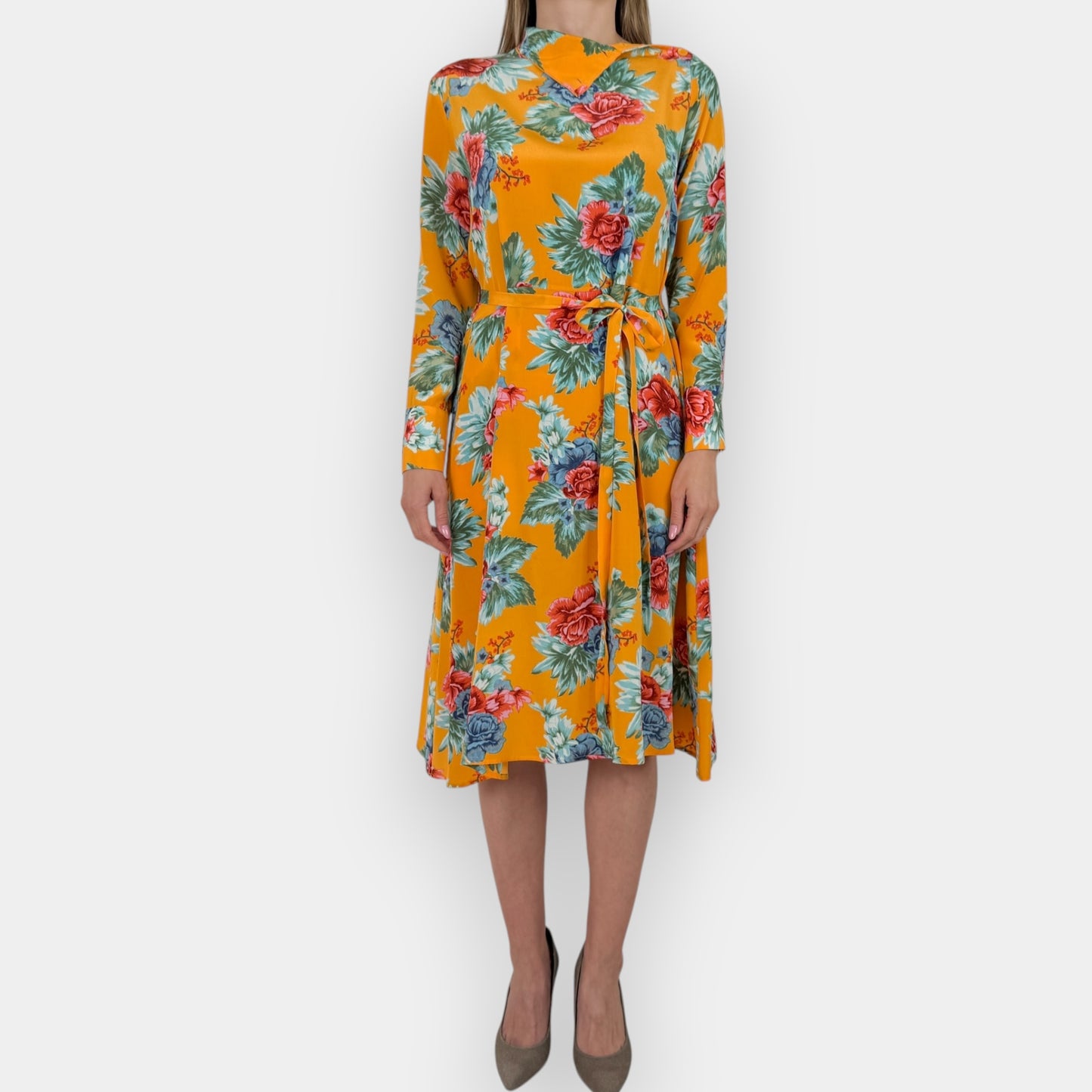 Scanlan Theodore Orange Floral Silk Midi Dress AU8 (~AU10)