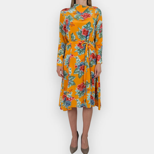 Scanlan Theodore Orange Floral Silk Midi Dress AU8 (~AU10)
