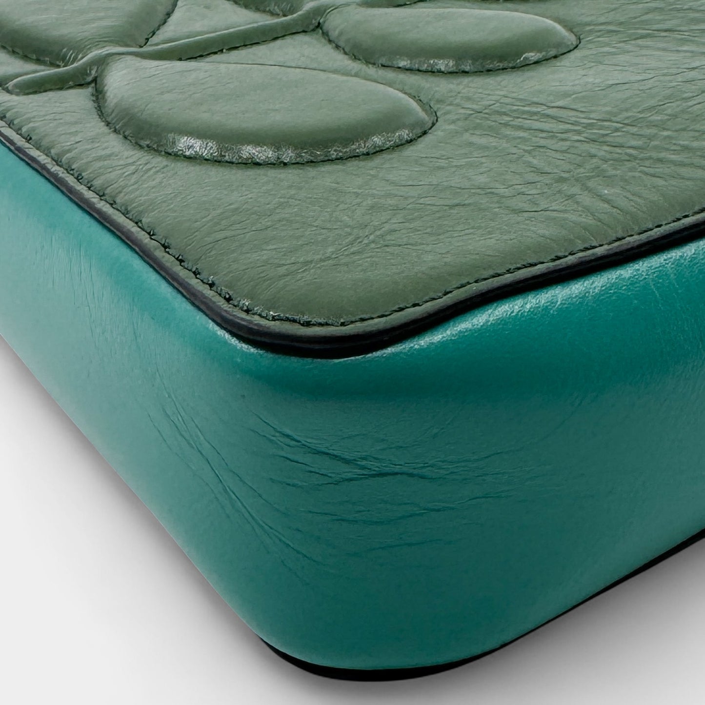 Orla Kiely Portia East Turquoise Green Leather Embossed Stem Crossbody Bag