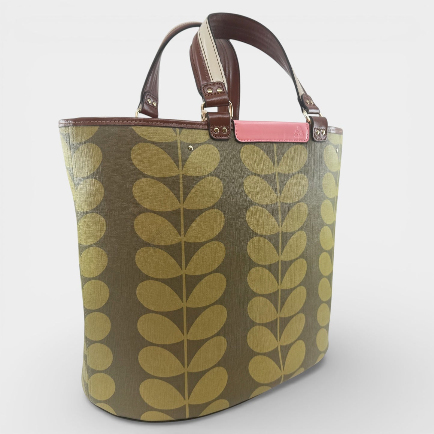 Orla Kiely Olive Green Solid Stem Smile Tote Bag