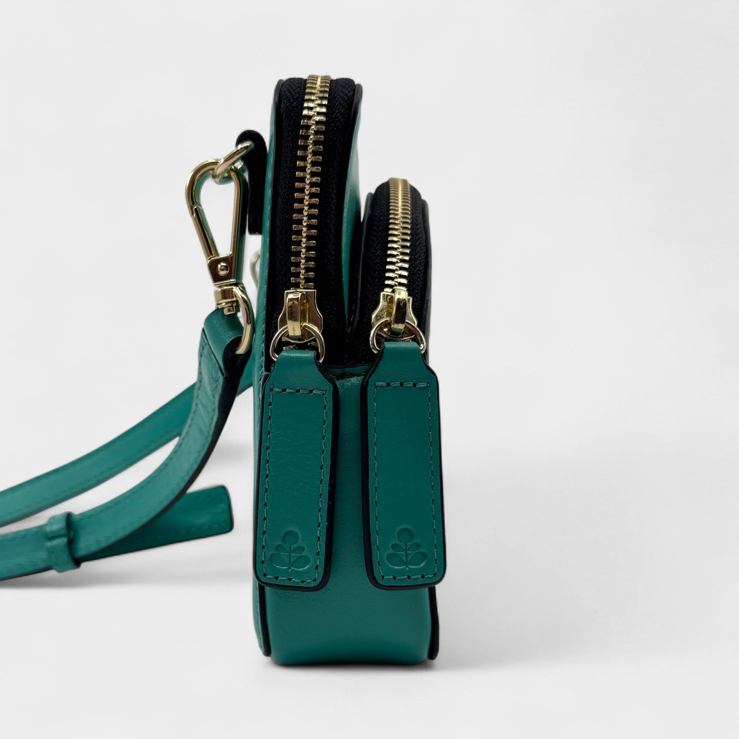 Orla Kiely Portia East Turquoise Green Leather Embossed Stem Crossbody Bag