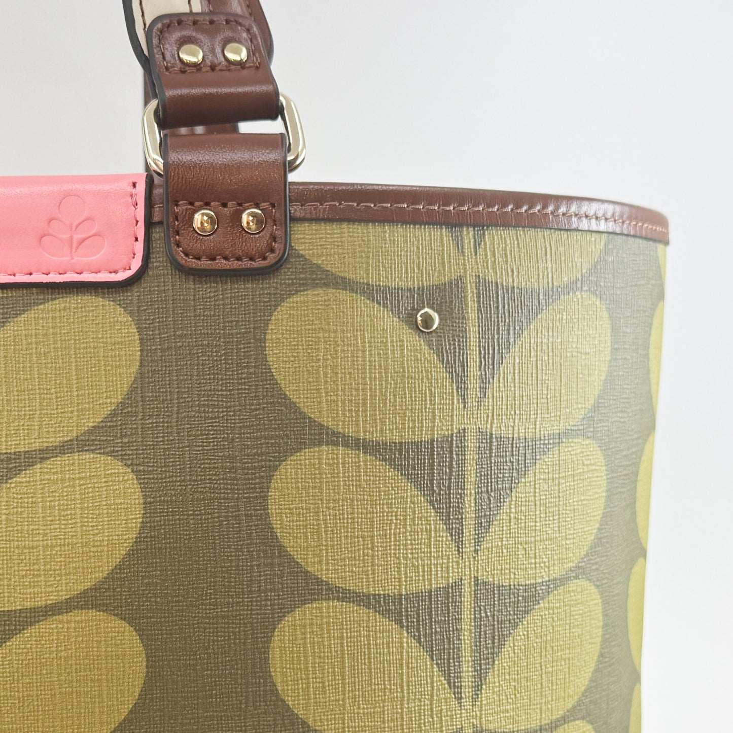 Orla Kiely Olive Green Solid Stem Smile Tote Bag