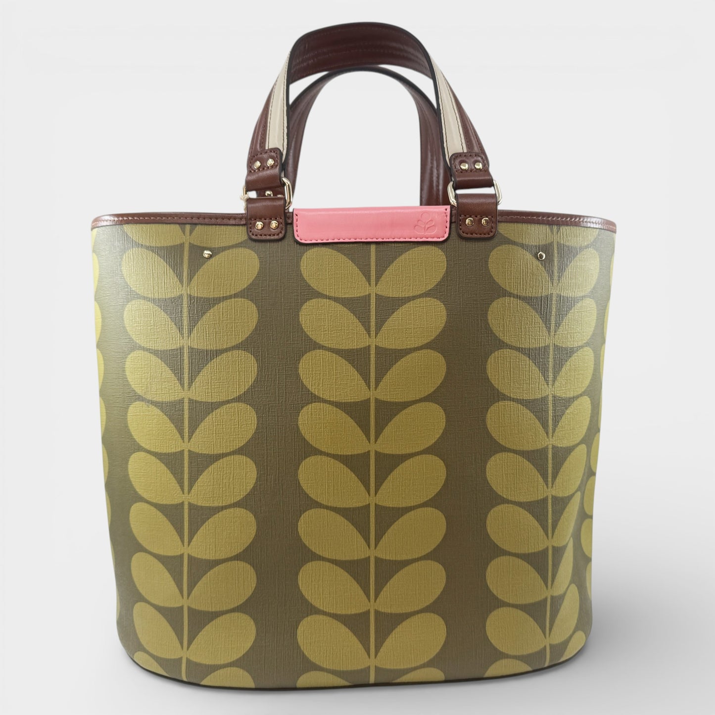 Orla Kiely Olive Green Solid Stem Smile Tote Bag