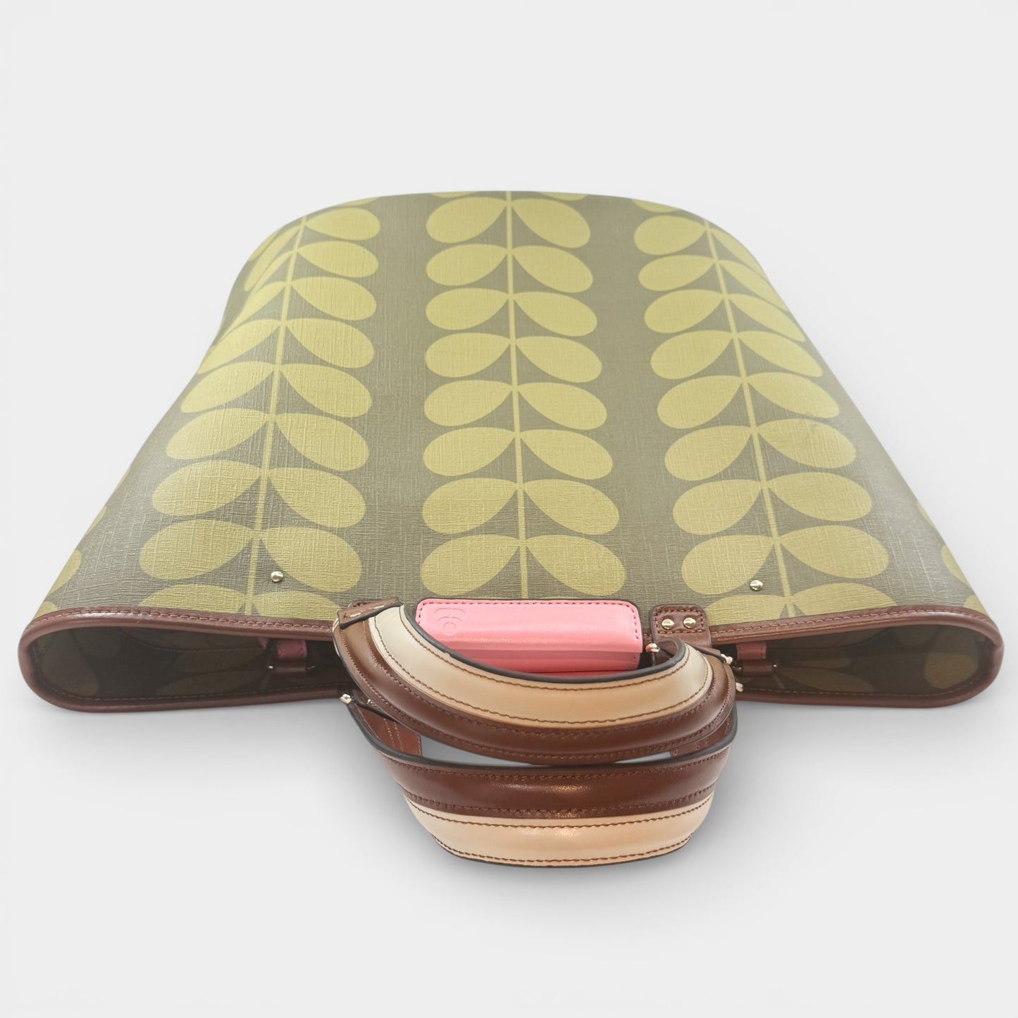Orla Kiely Olive Green Solid Stem Smile Tote Bag