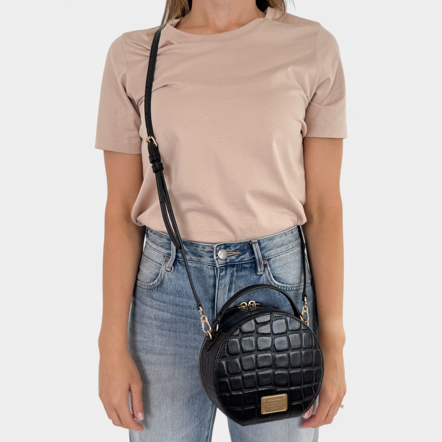 Oroton Black Leather Limited Edition Scenic Circle Bag [No.67/80]