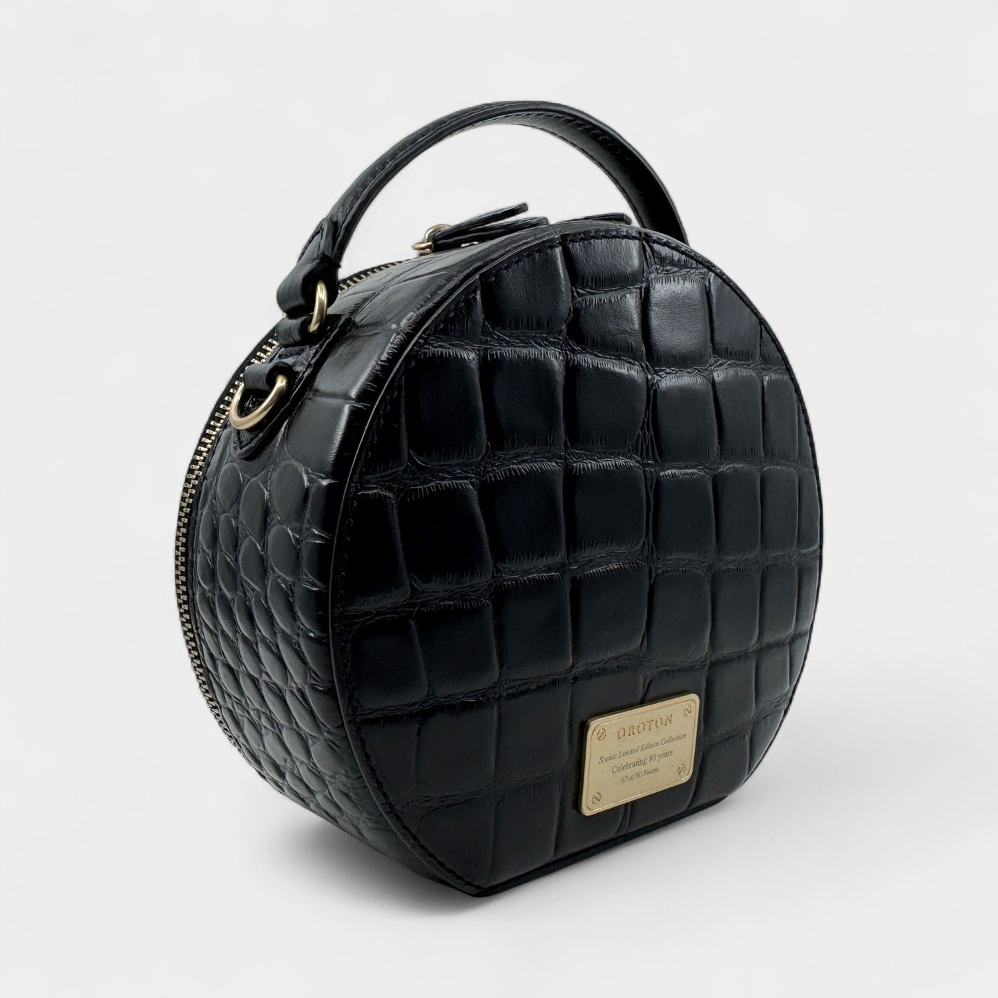 Oroton Black Leather Limited Edition Scenic Circle Bag [No.67/80]