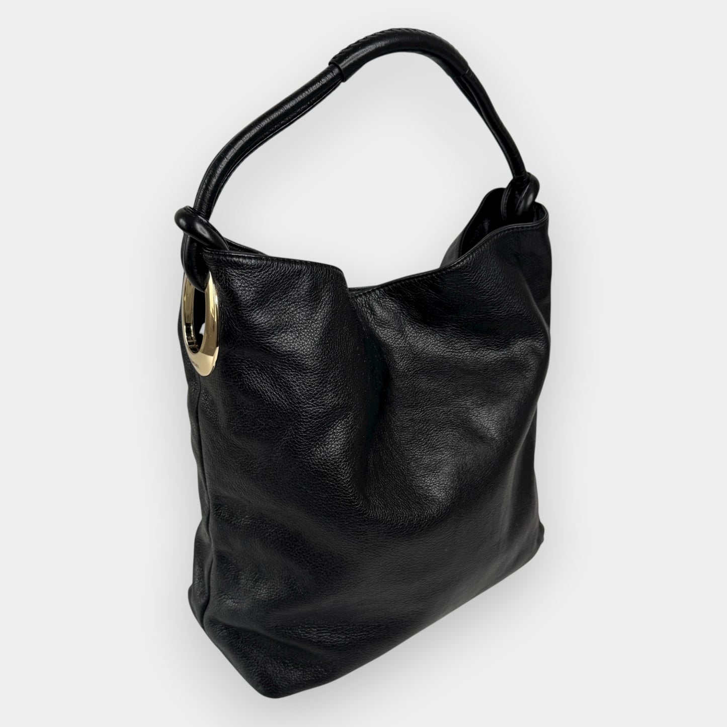 Oroton Black Leather Slouchy Large Hobo Bag