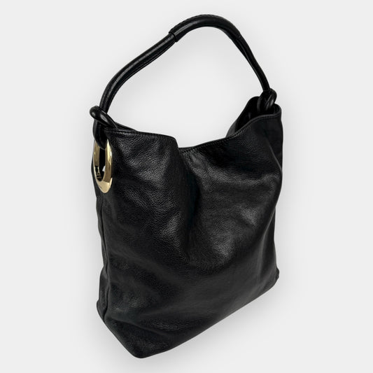 Oroton Black Leather Slouchy Large Hobo Bag
