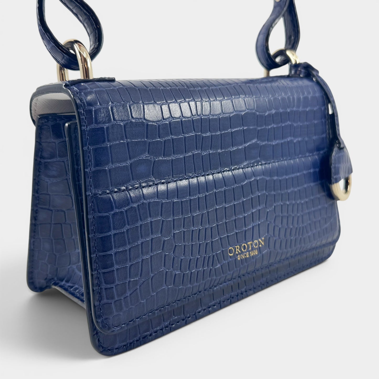 Oroton Blue Croc Textured Leather Forte Shoulder Bag