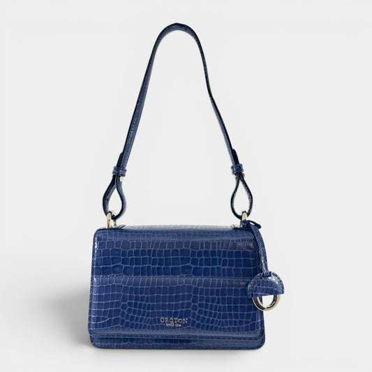 Oroton Blue Croc Textured Leather Forte Shoulder Bag