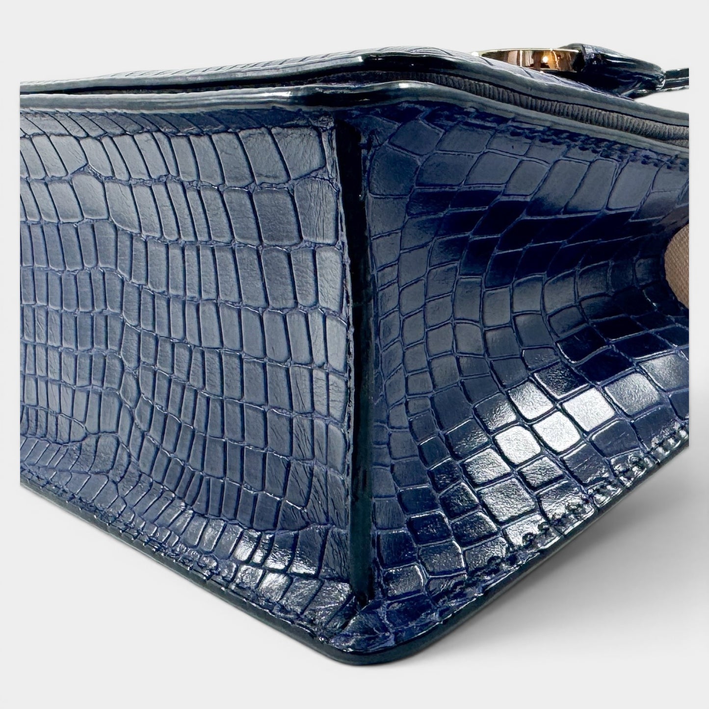 Oroton Blue Croc Textured Leather Forte Shoulder Bag