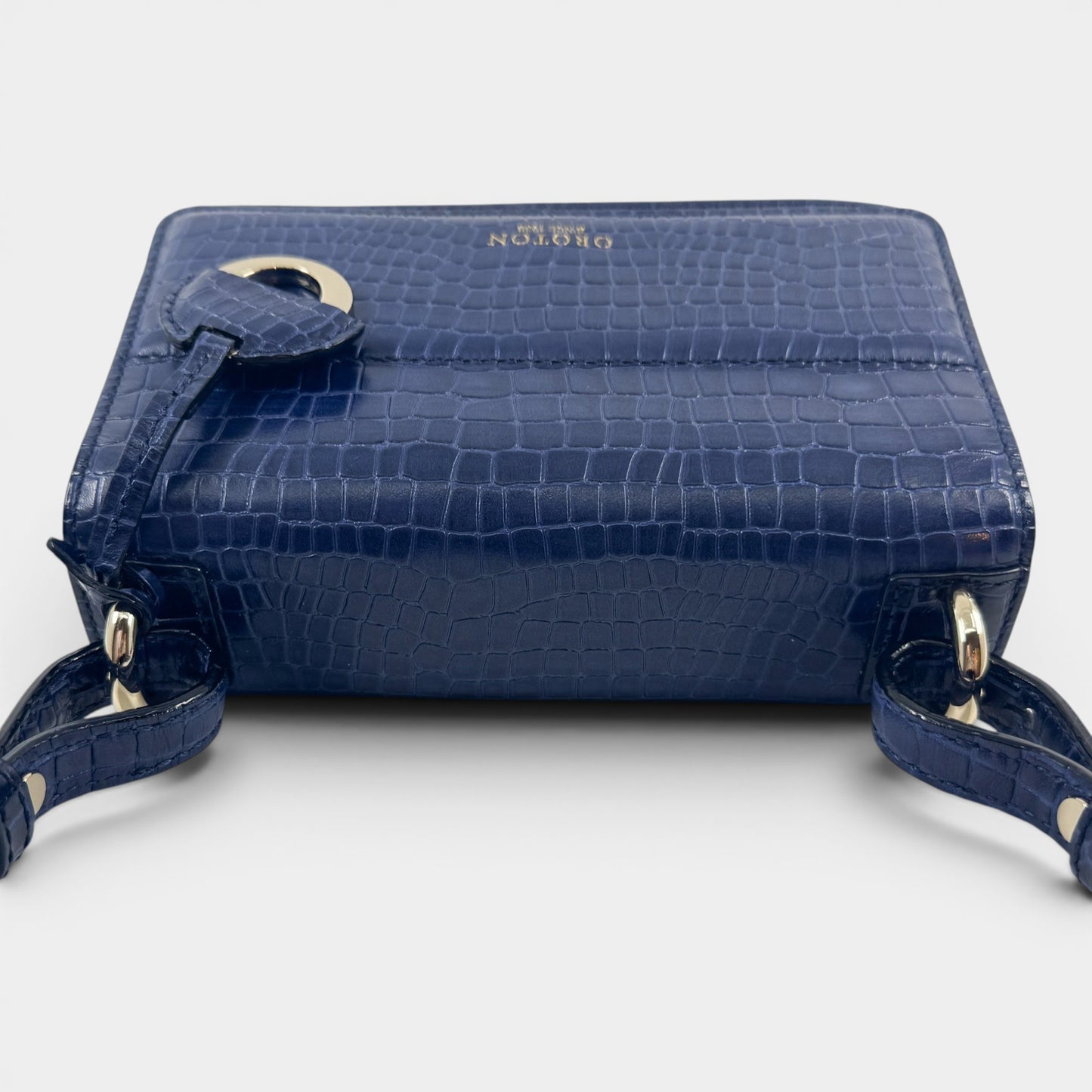 Oroton Blue Croc Textured Leather Forte Shoulder Bag