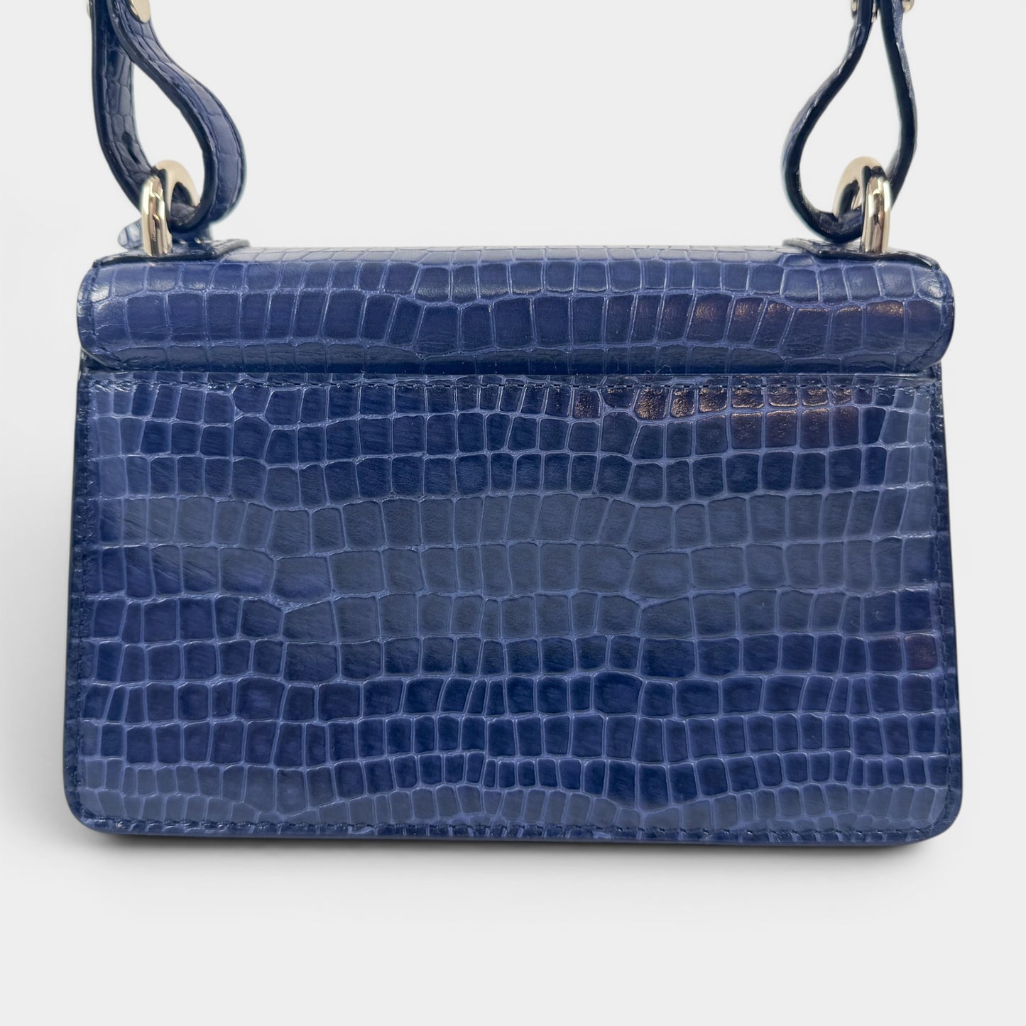 Oroton Blue Croc Textured Leather Forte Shoulder Bag