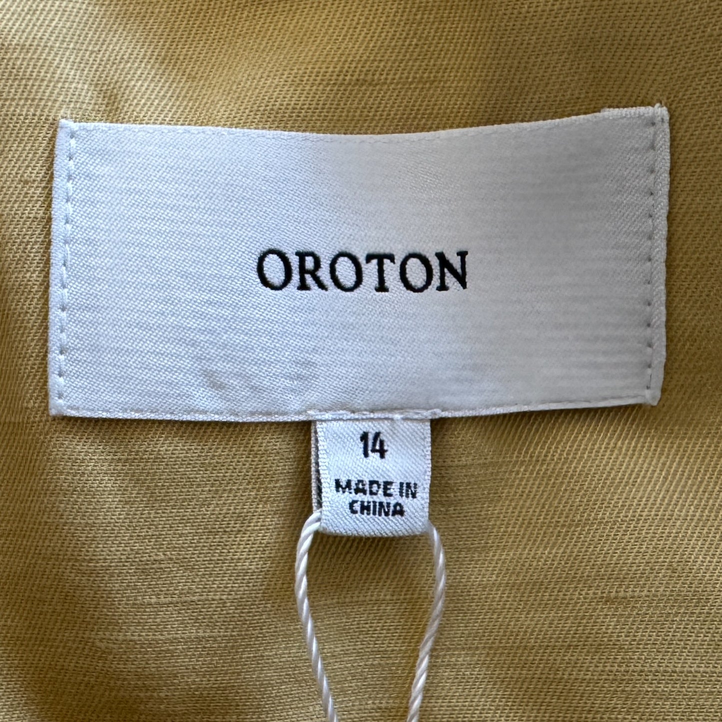 Oroton Yellow Cotton Linen Long Sleeve Belted Dress AU14