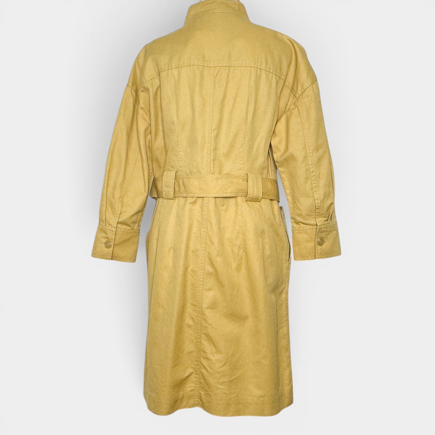 Oroton Yellow Cotton Linen Long Sleeve Belted Dress AU14