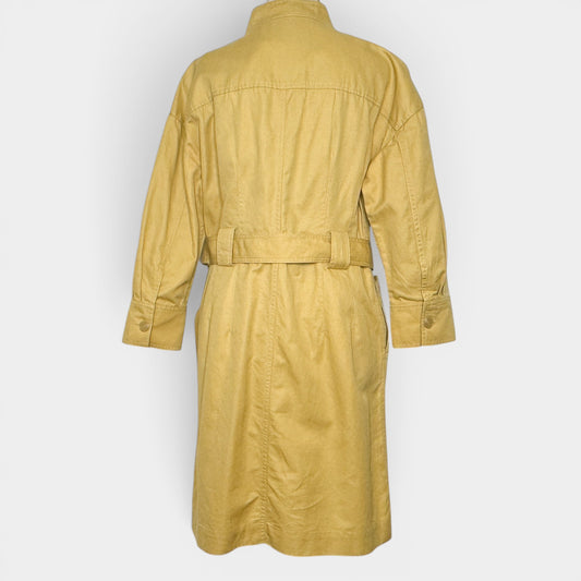 Oroton Yellow Cotton Linen Long Sleeve Belted Dress AU14
