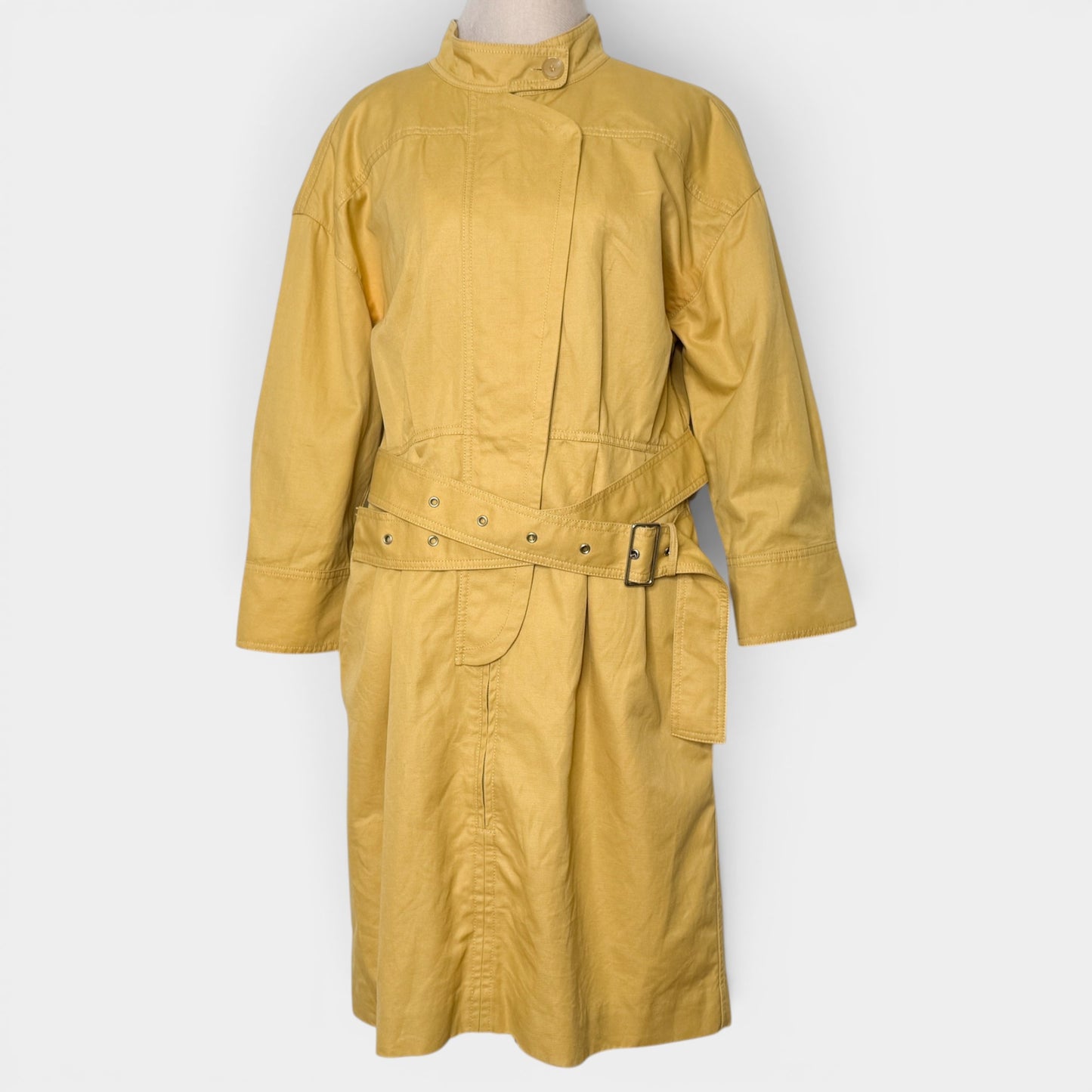 Oroton Yellow Cotton Linen Long Sleeve Belted Dress AU14