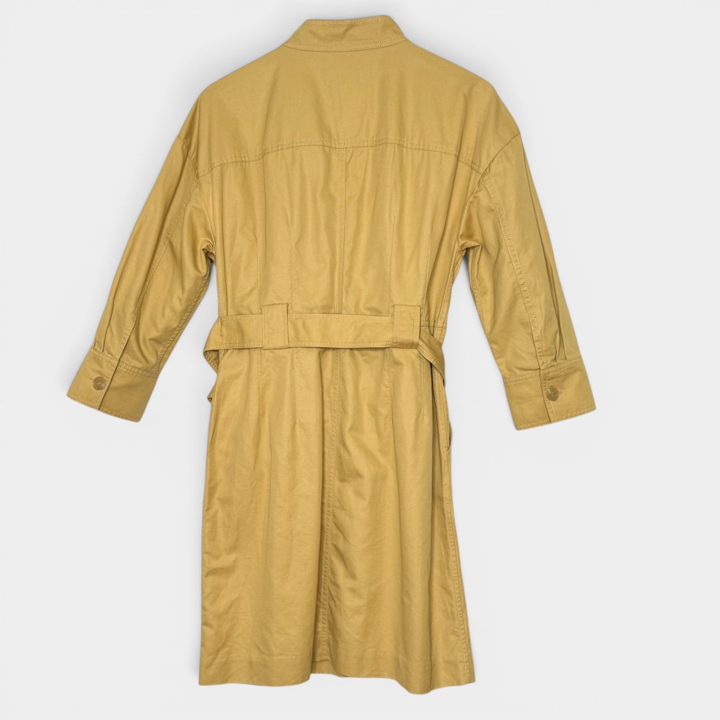 Oroton Yellow Cotton Linen Long Sleeve Belted Dress AU14