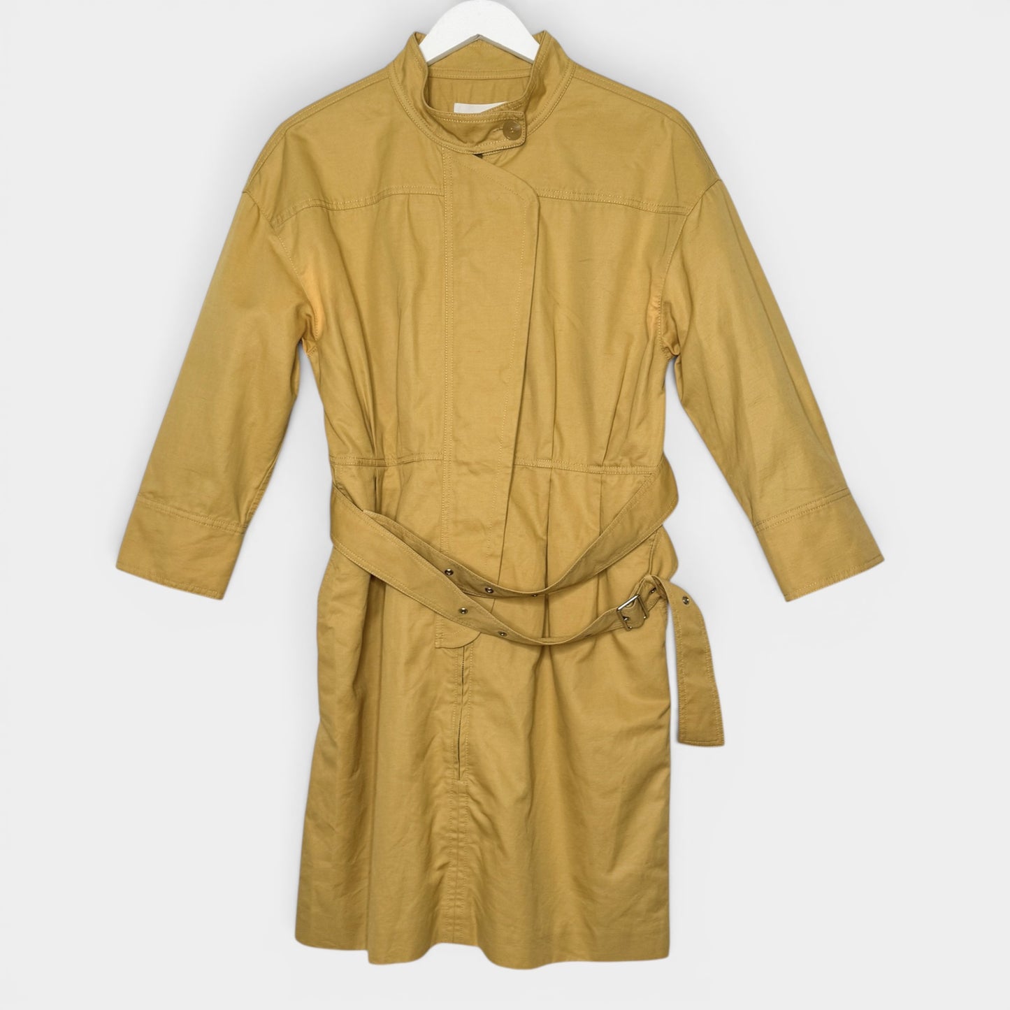 Oroton Yellow Cotton Linen Long Sleeve Belted Dress AU14
