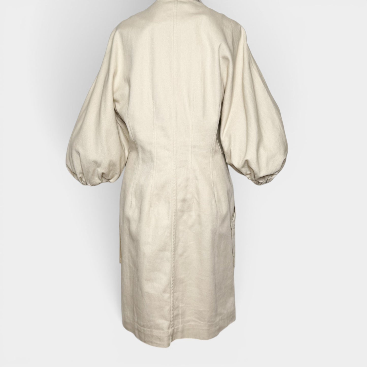 Oroton Creamy Beige Cotton Puff Sleeve Short Dress AU14