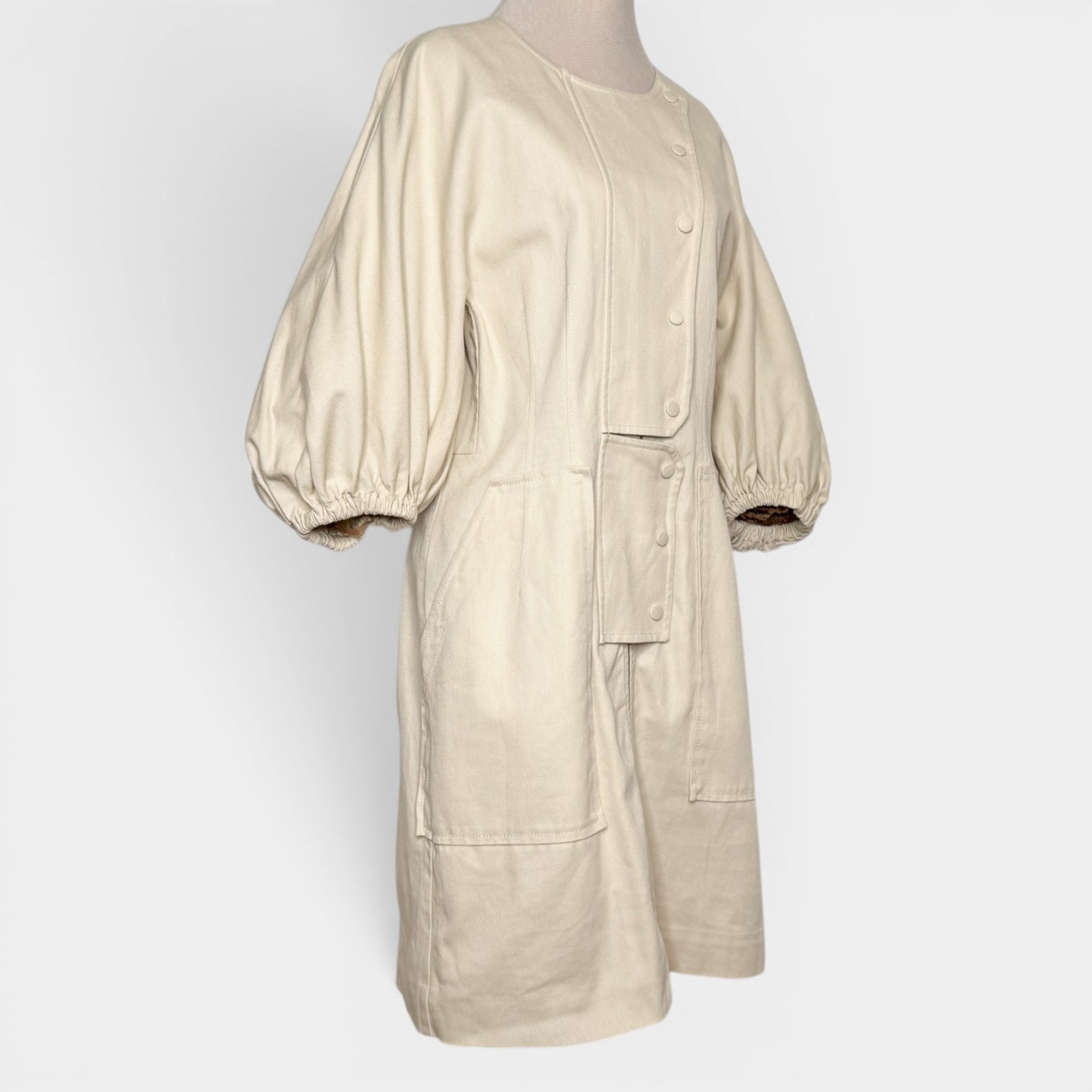 Oroton Creamy Beige Cotton Puff Sleeve Short Dress AU14