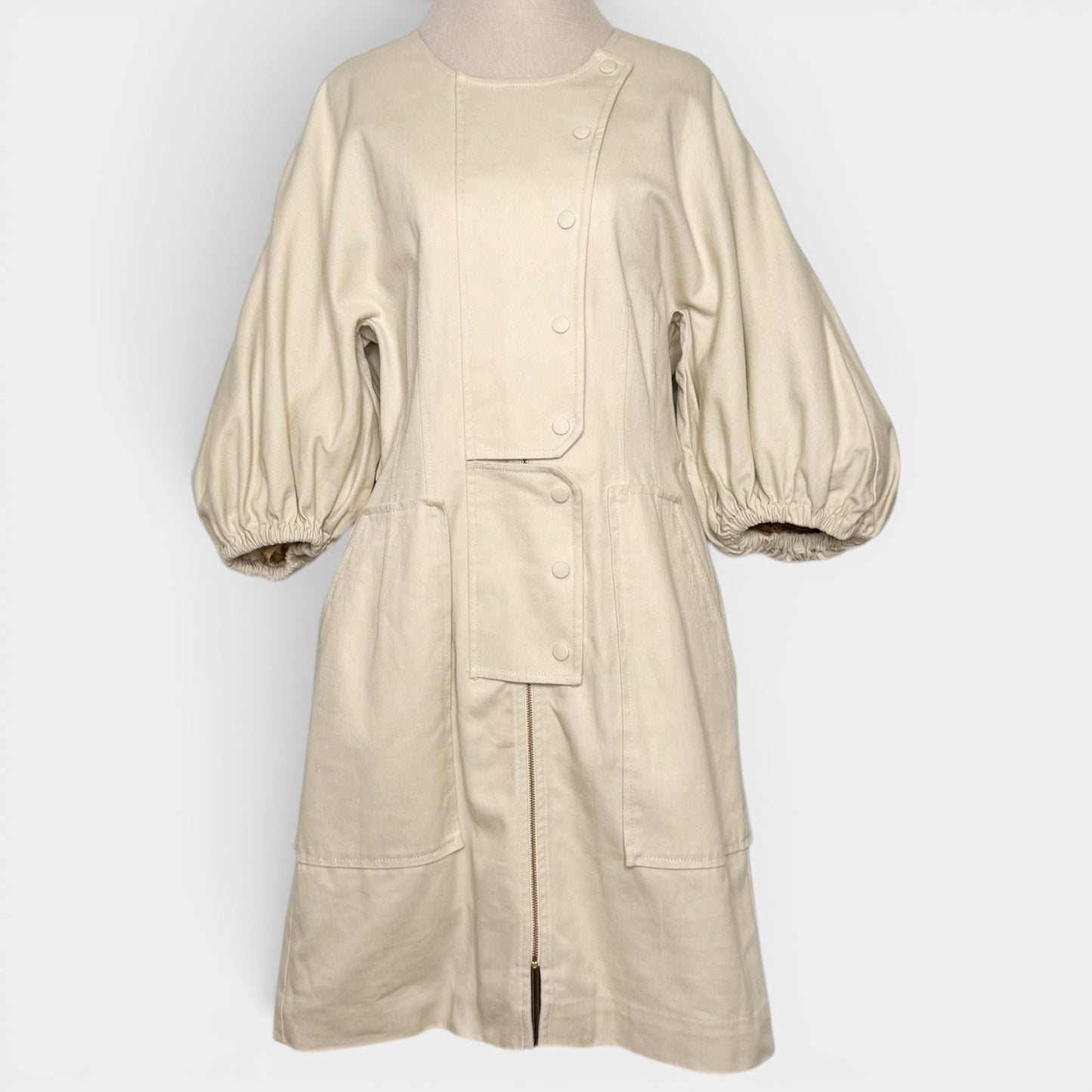 Oroton Creamy Beige Cotton Puff Sleeve Short Dress AU14