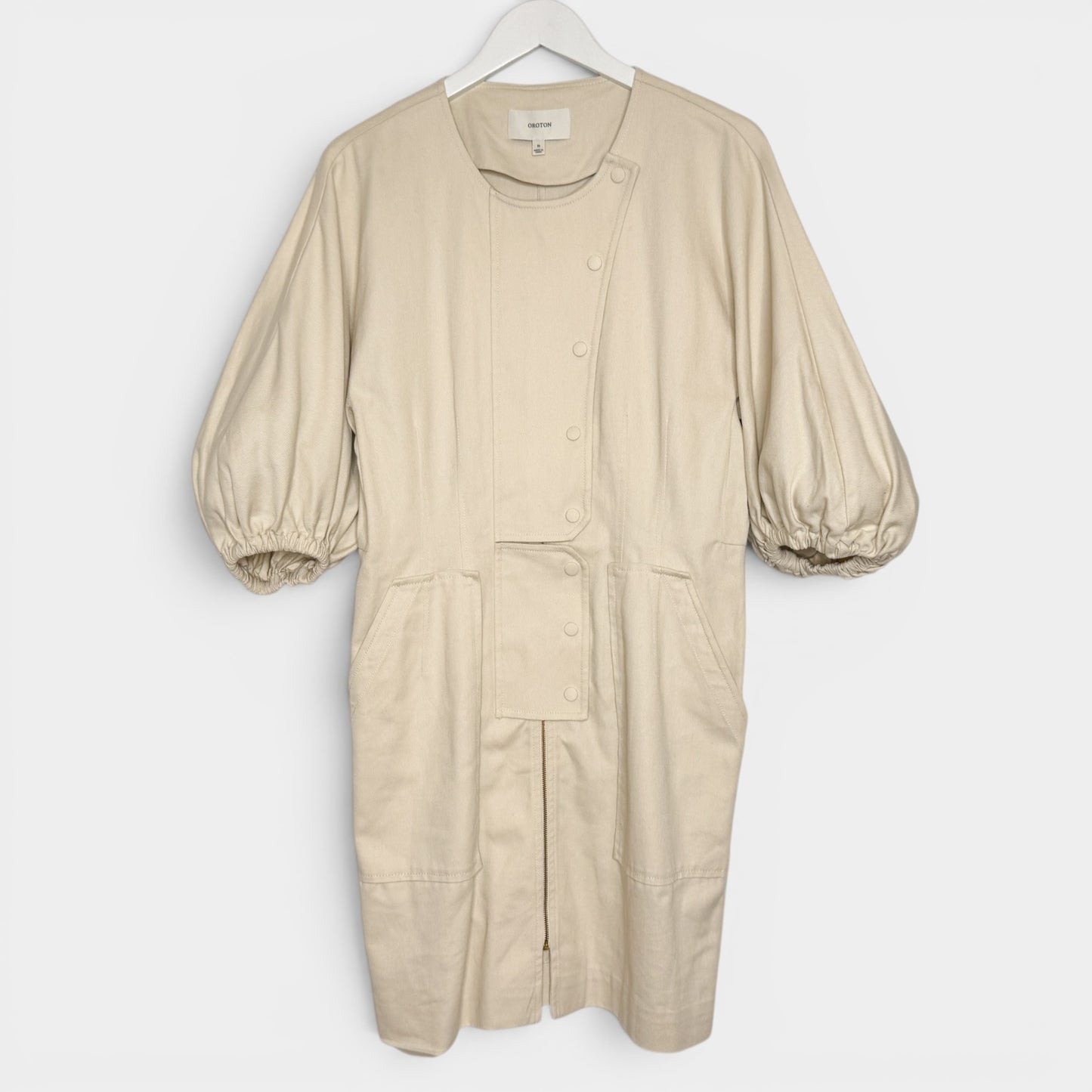Oroton Creamy Beige Cotton Puff Sleeve Short Dress AU14