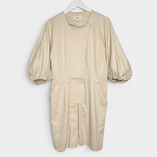 Oroton Creamy Beige Cotton Puff Sleeve Short Dress AU14