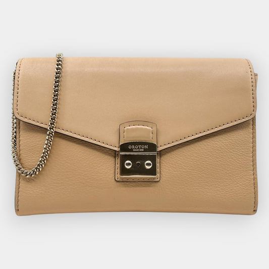 Oroton Creamy Beige Leather Envelope Clutch Handbag