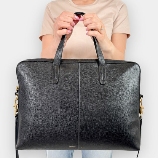 Oroton Black Grainy Leather Lilly Laptop Bag Medium