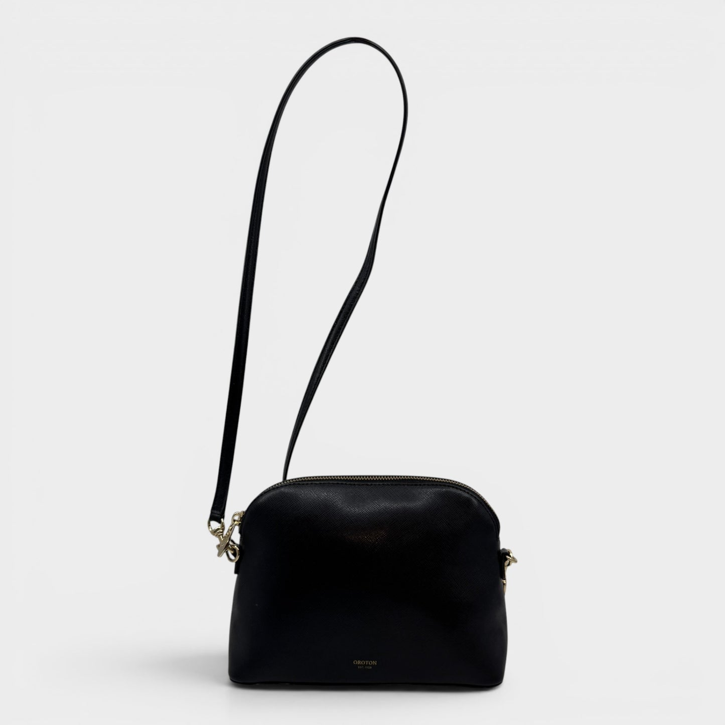 Oroton Black Saffiano Leather Inez Slim Crossbody Bag