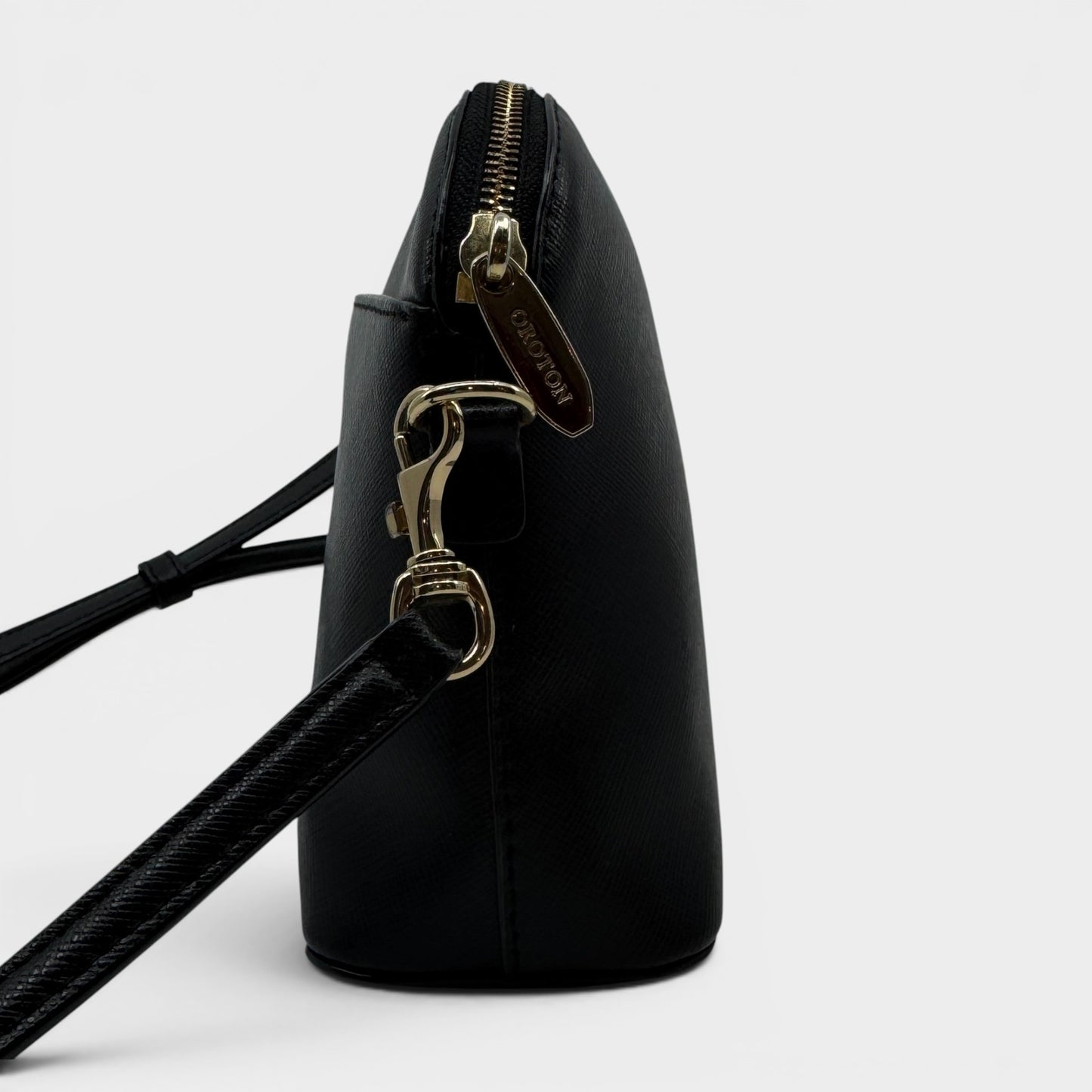 Oroton Black Saffiano Leather Inez Slim Crossbody Bag