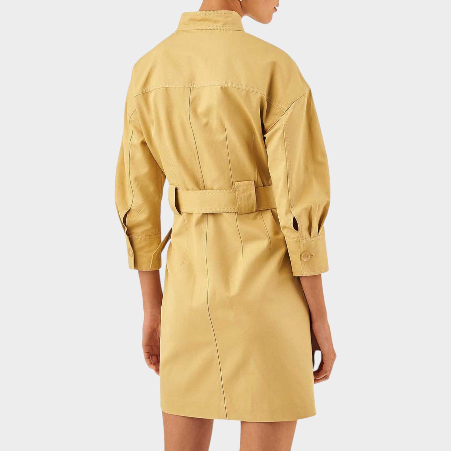 Oroton Yellow Cotton Linen Long Sleeve Belted Dress AU14