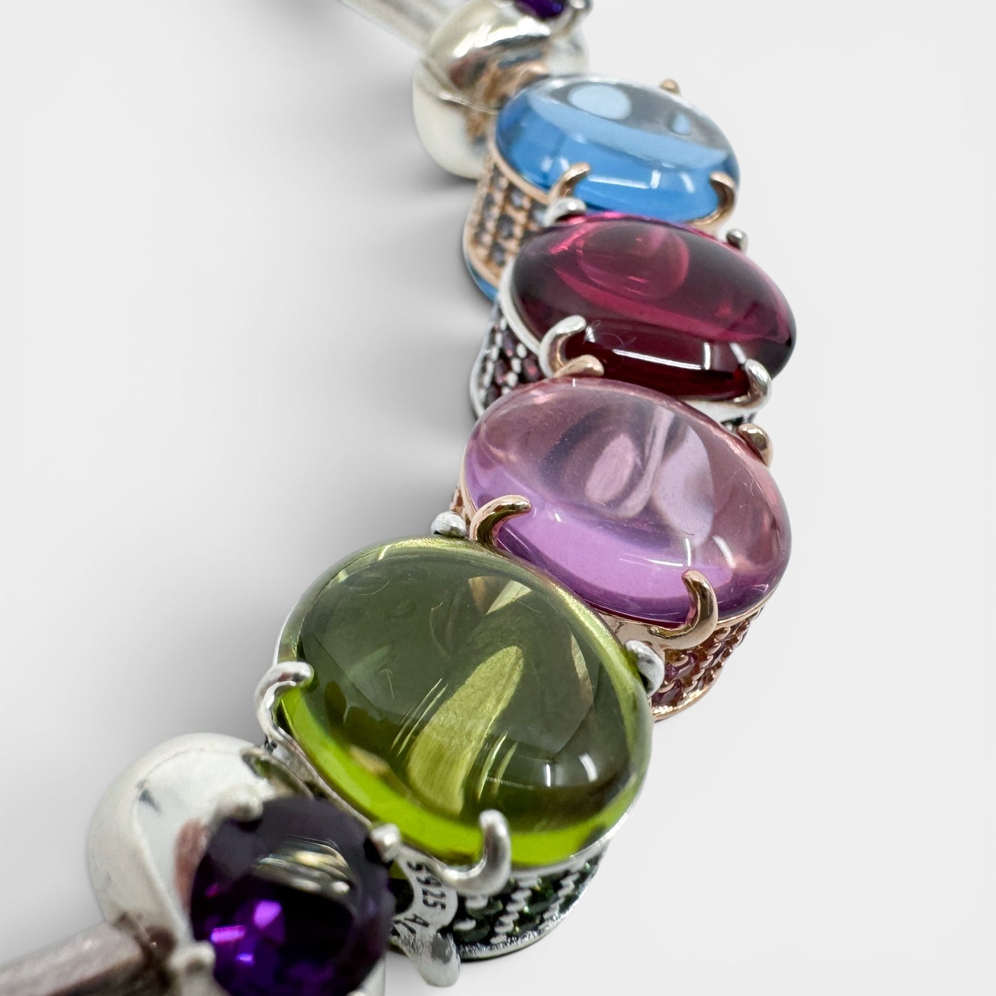 Pandora Multicoloured Glass Charms Silver Bangle Bracelet Medium ~ Large