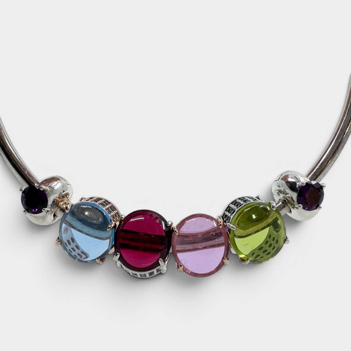 Pandora Multicoloured Glass Charms Silver Bangle Bracelet Medium ~ Large